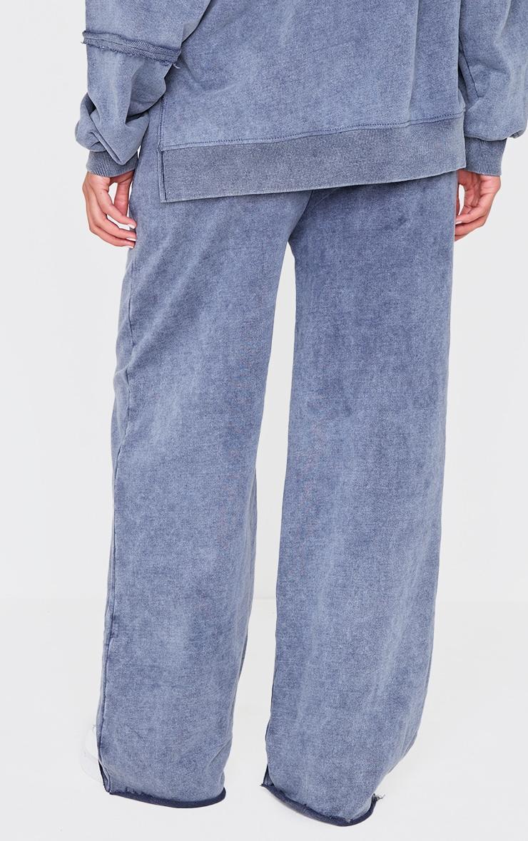  Blue Grey Washed Embossed Thin Waistband Wide Leg Sweatpants Product Image