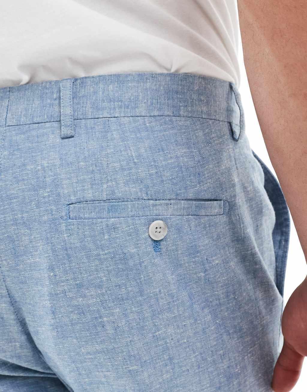 Jack & Jones Premium linen mix slim fit pants in light blue Product Image