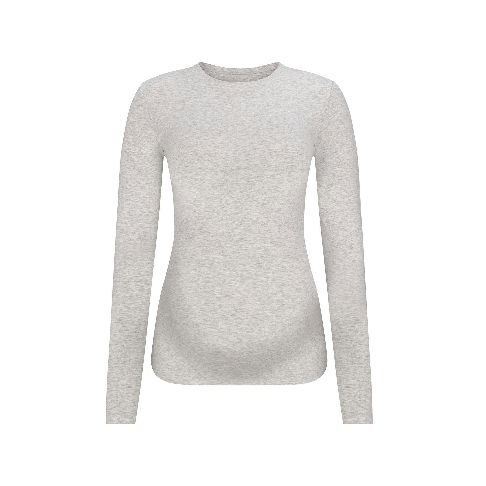 COTTON JERSEY MATERNITY LONG SLEEVE T-SHIRT | LIGHT HEATHER GREY Product Image
