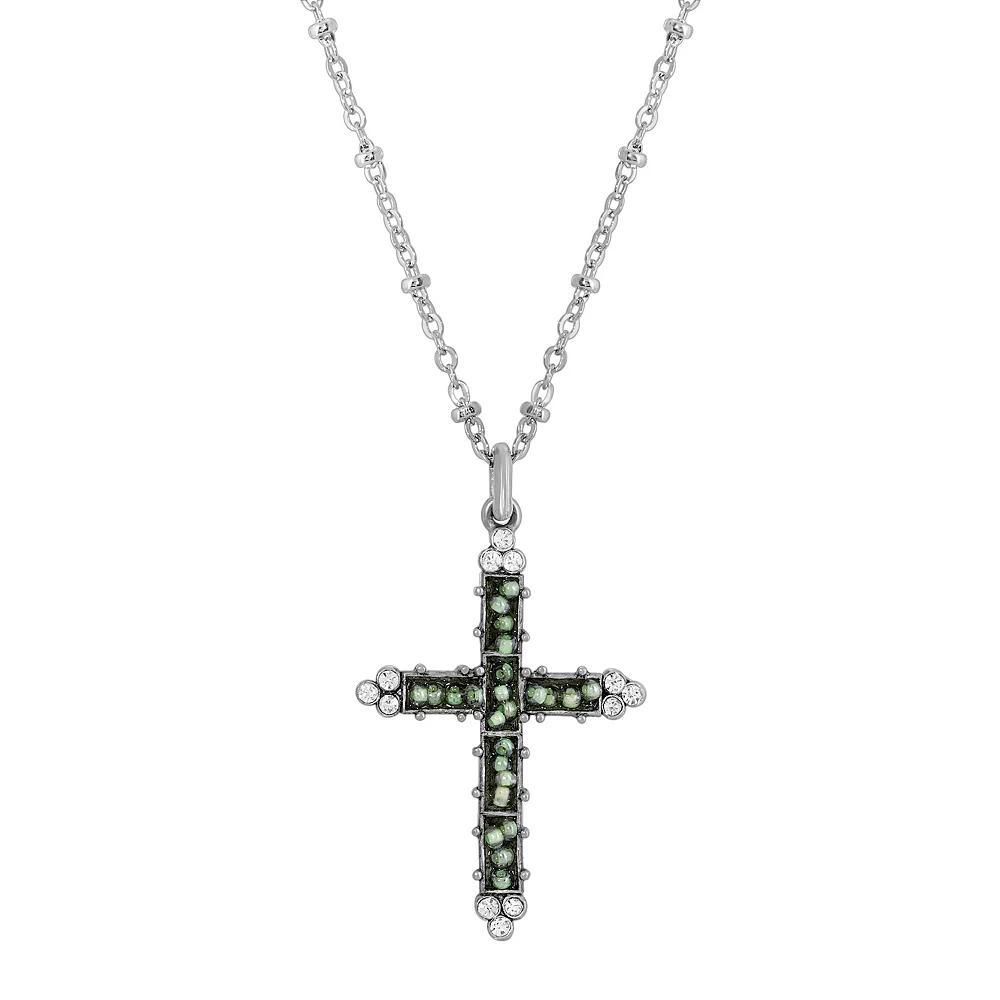 1928 Pewter Cross Seed Beaded Necklace, Womens, Turquoise Product Image