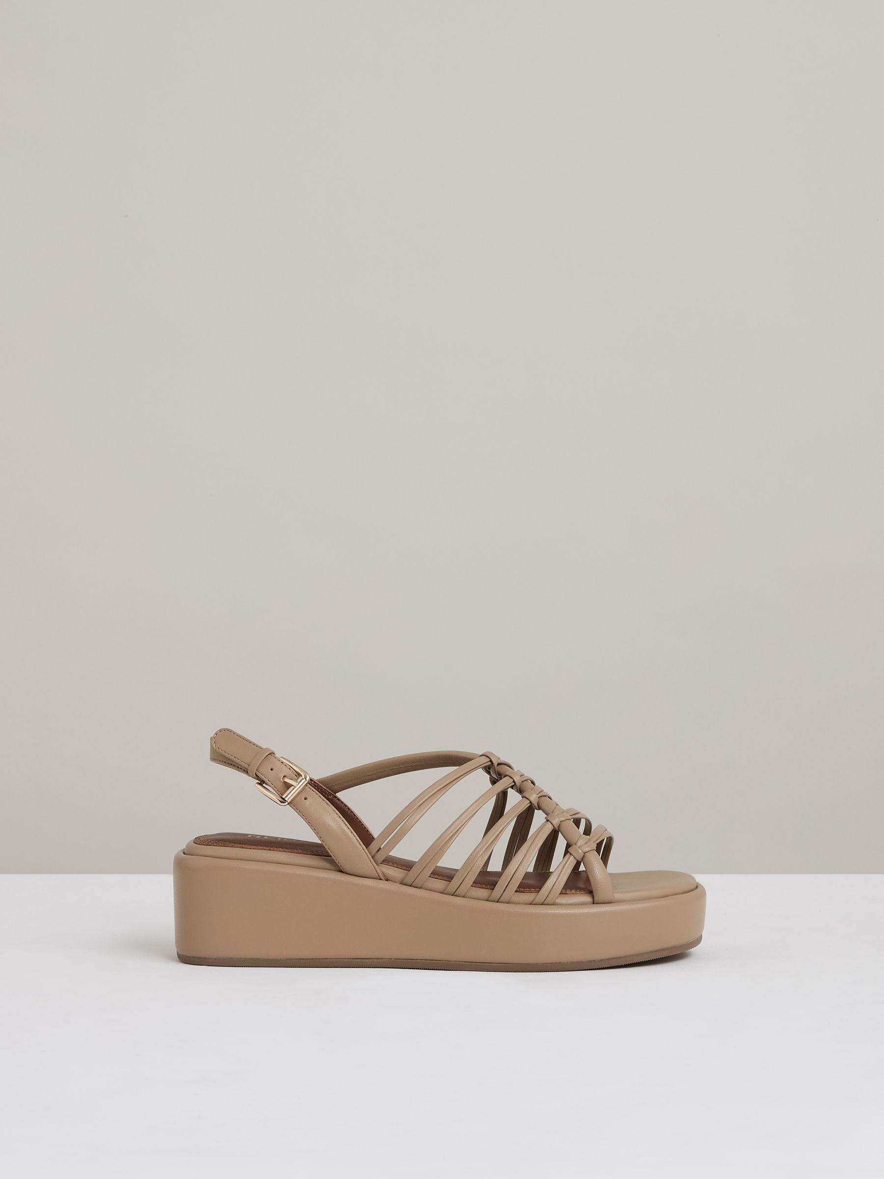Leather Knot Strappy Platform Sandals in Beige Product Image
