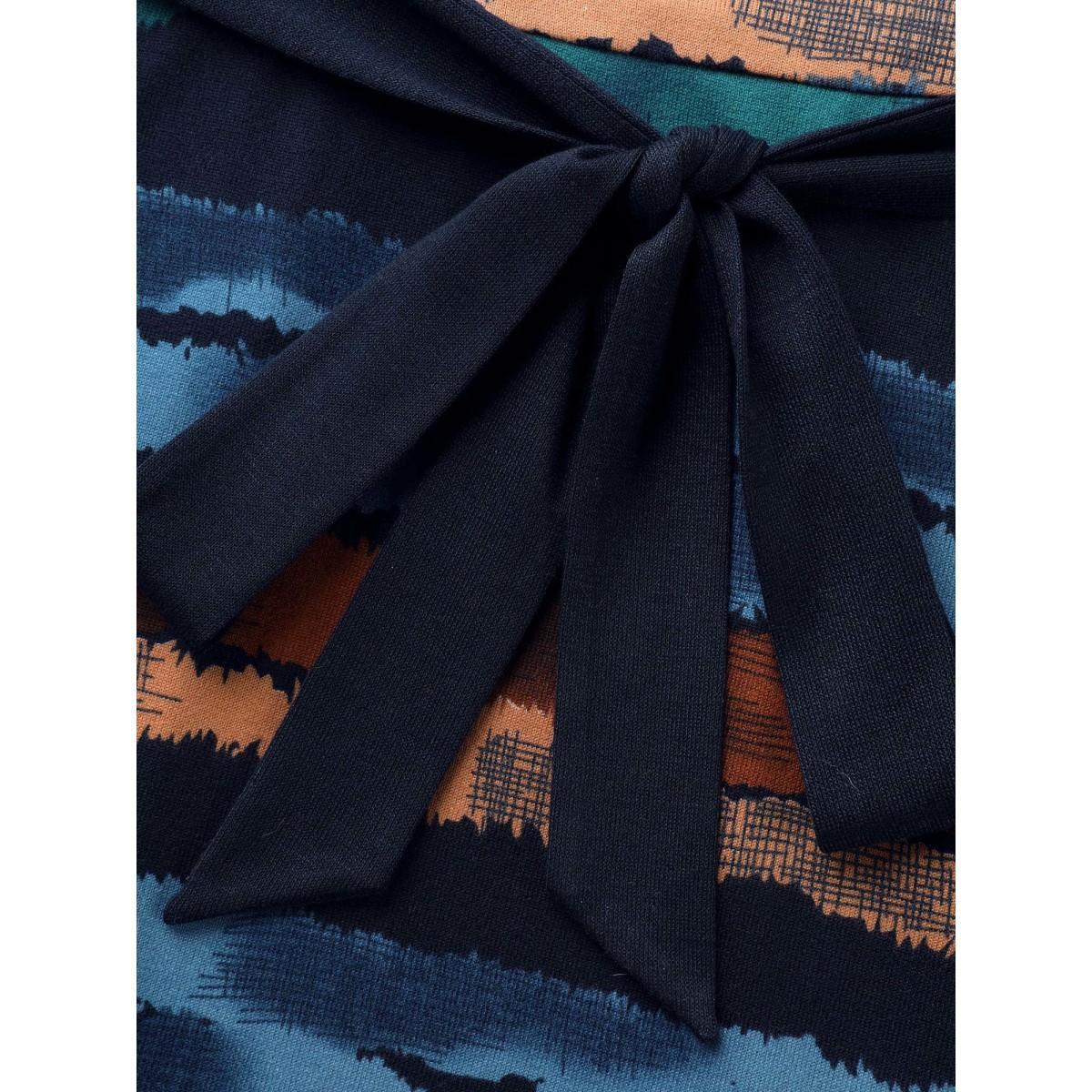 Plus Size Contrast Striped Round Neck Midi Dress Indigo Women Casual Belted Knit Dresses Bloomchic 18-20/2X Product Image