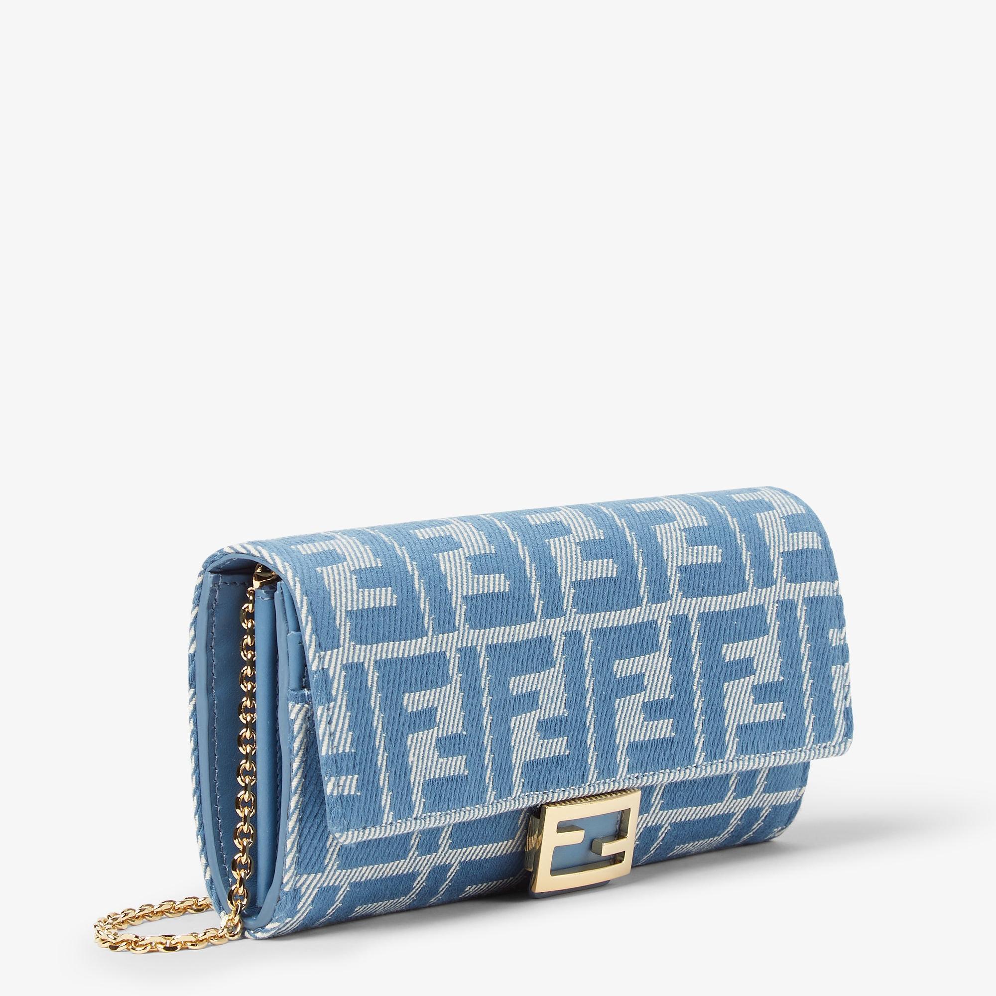 Baguette Continental Wallet With ChainBlue denim-effect FF jacquard wallet Product Image