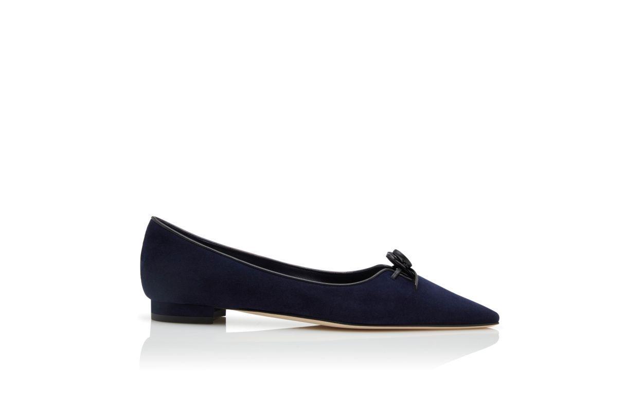 ESMAA Navy Blue Suede Ballerina Flats  Product Image