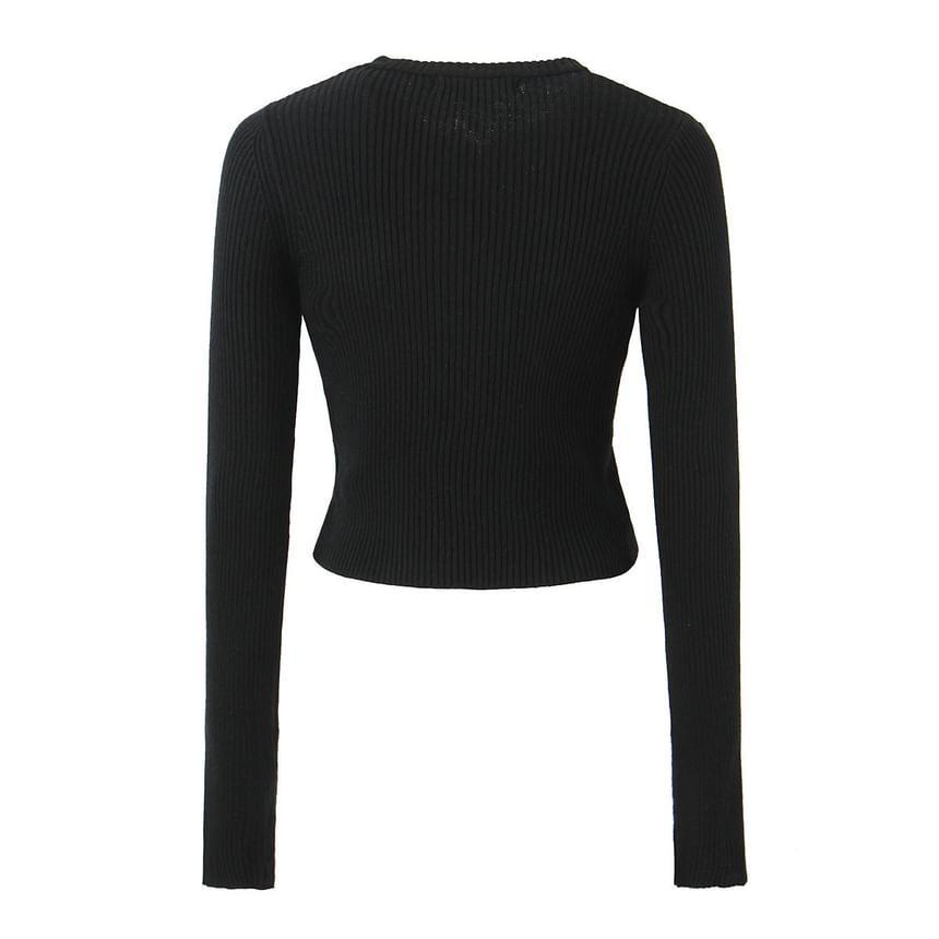 Crew Neck Embroidered Crop Cardigan Product Image
