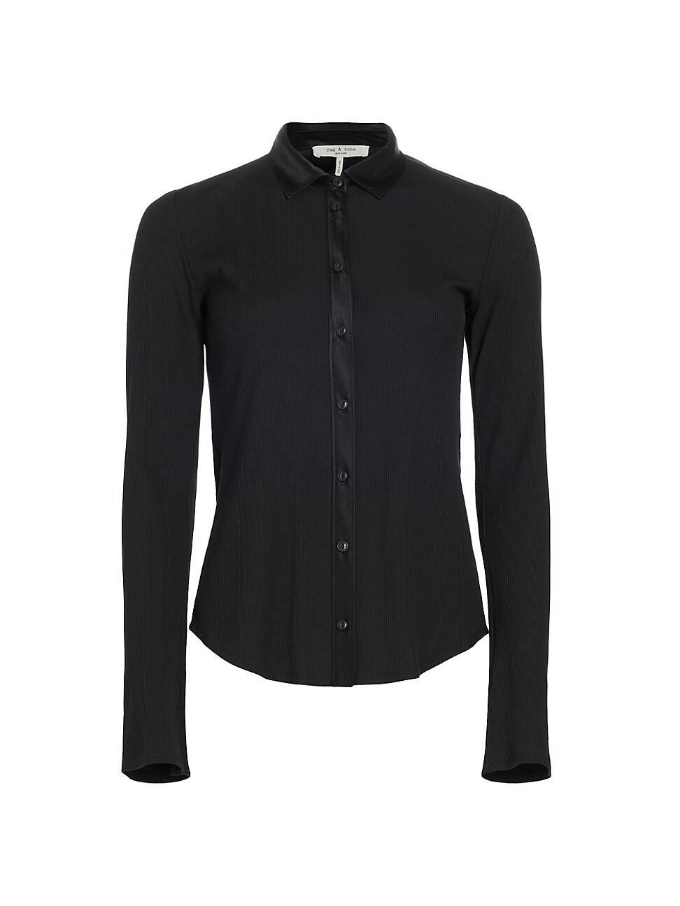 Womens Ribbed Mix Media Button Down Product Image