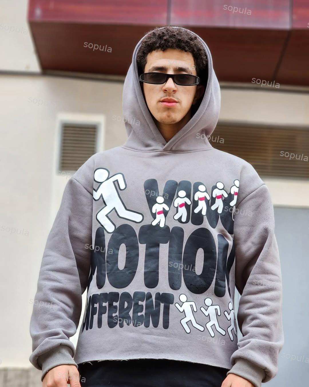 Sopula Men's Motion Different Graphic Cropped Hoodie Product Image