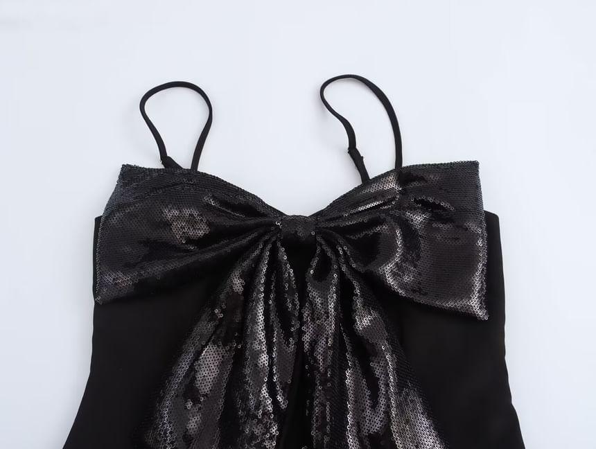 Plain Sequin Bow Crop Cami Top Product Image