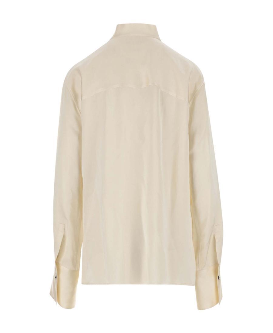 JIL SANDER Satin-finish Tie-neck Blouse In Nude Product Image