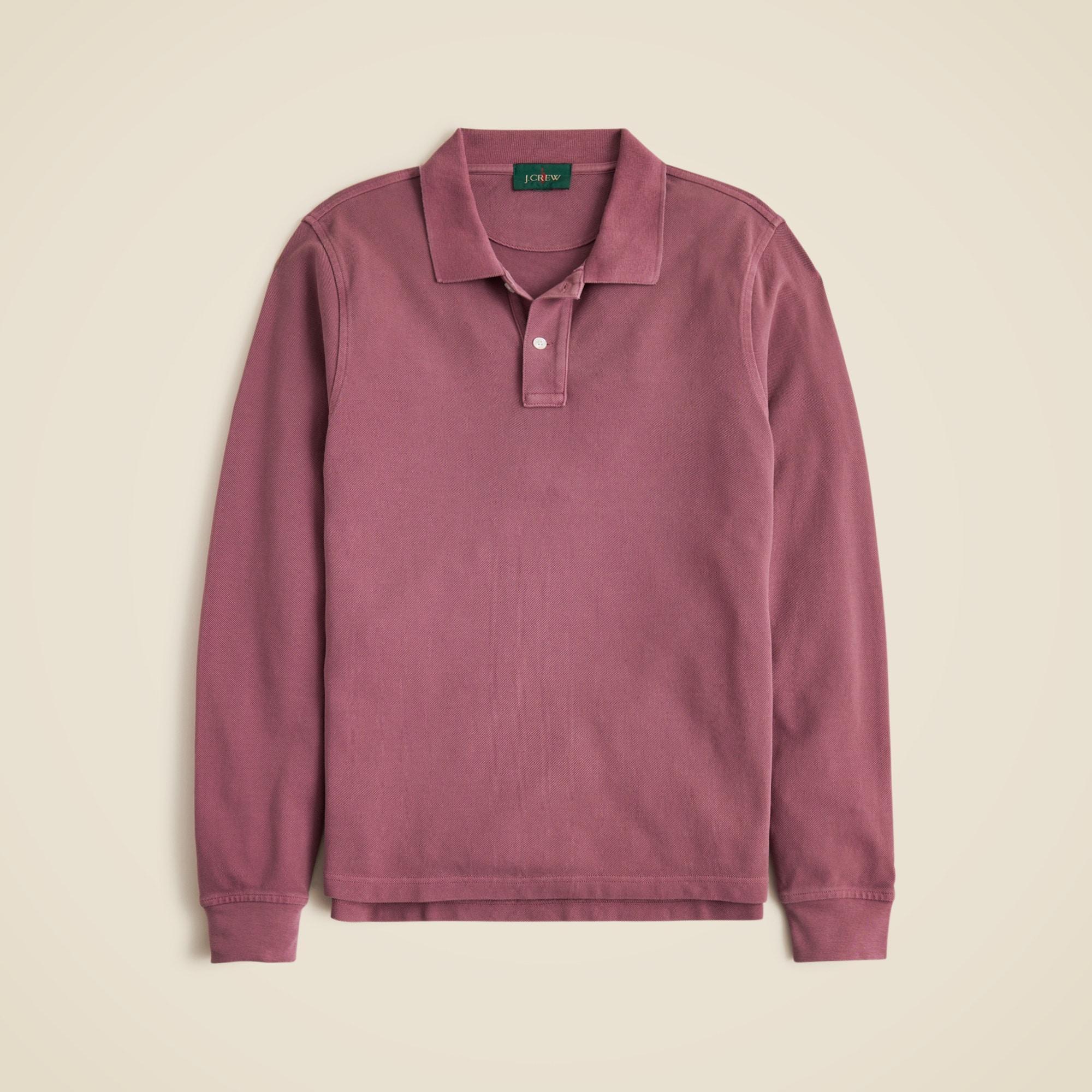 Long-sleeve washed piqué polo shirt Product Image
