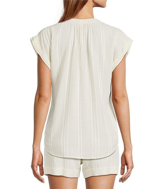 Cloth & Stone Coordinating Linen Blend Knit Striped Henley Cap Sleeve Pullover Product Image