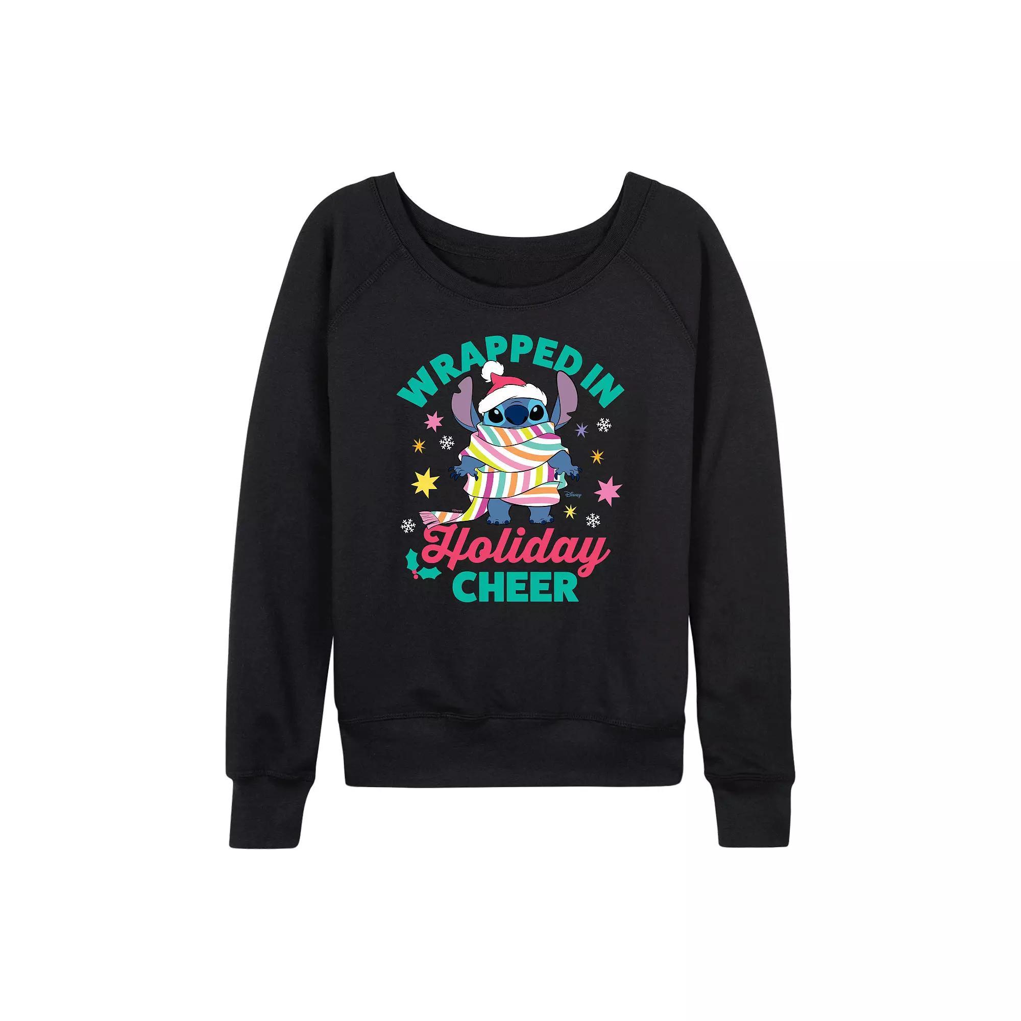 Disney's Lilo & Stitch Women's Holiday Cheer French Terry Long Sleeve Tee, Size: Medium, Black Product Image