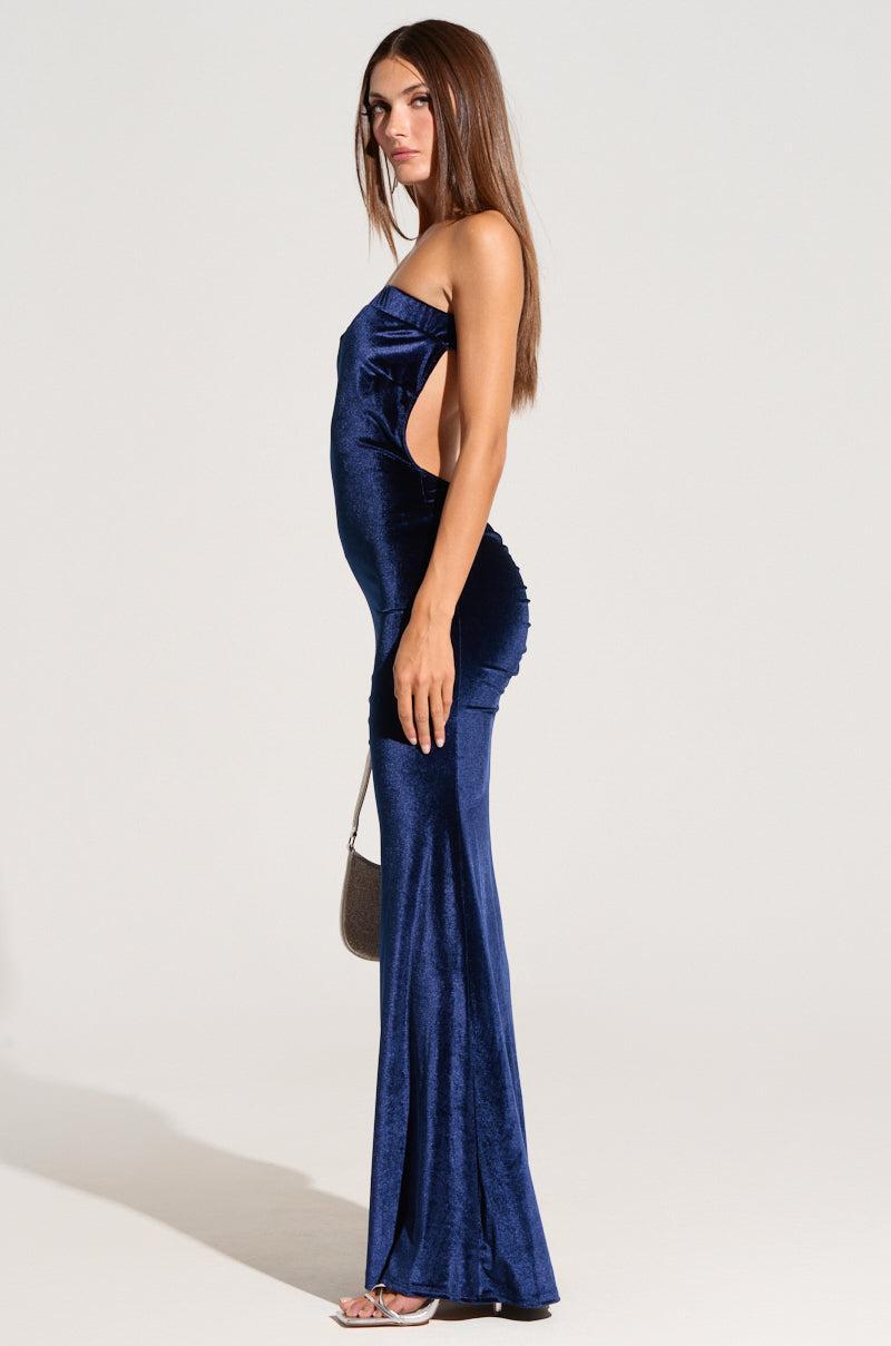 LOST YOUR CHANCE NAVY VELVET MAXI DRESS Product Image