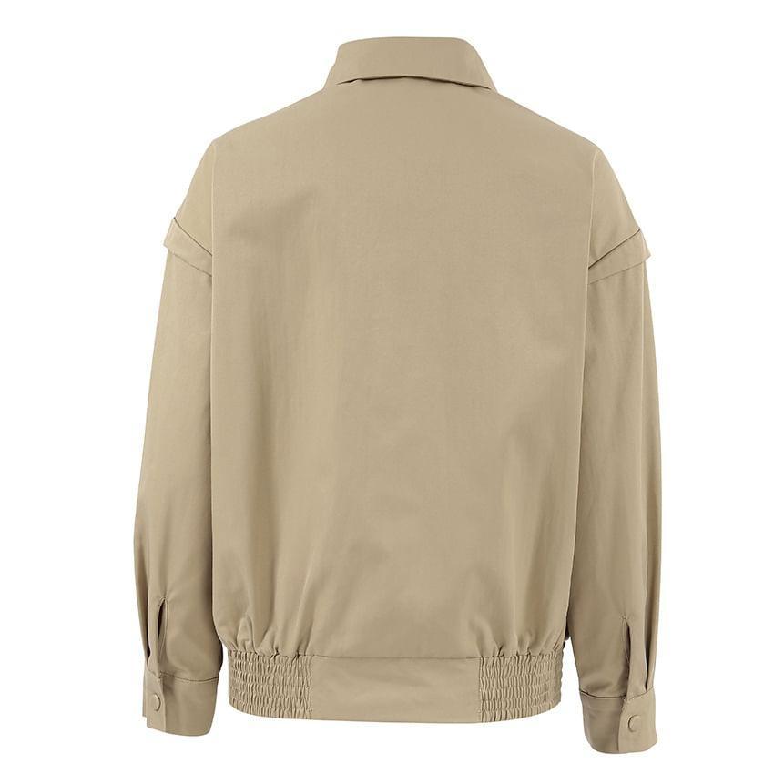Collared Plain Zip-Up Jacket Product Image