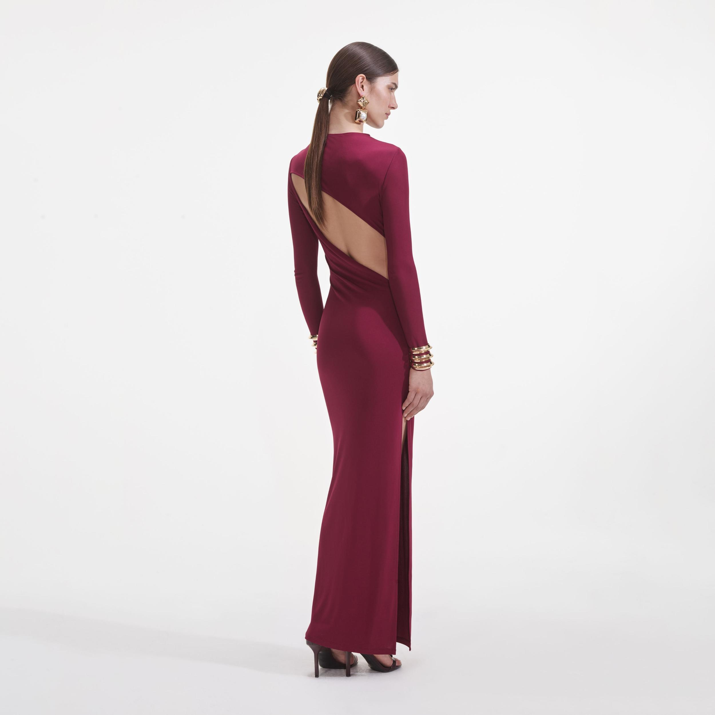 Burgundy Jersey Gathered Midi Dress Product Image