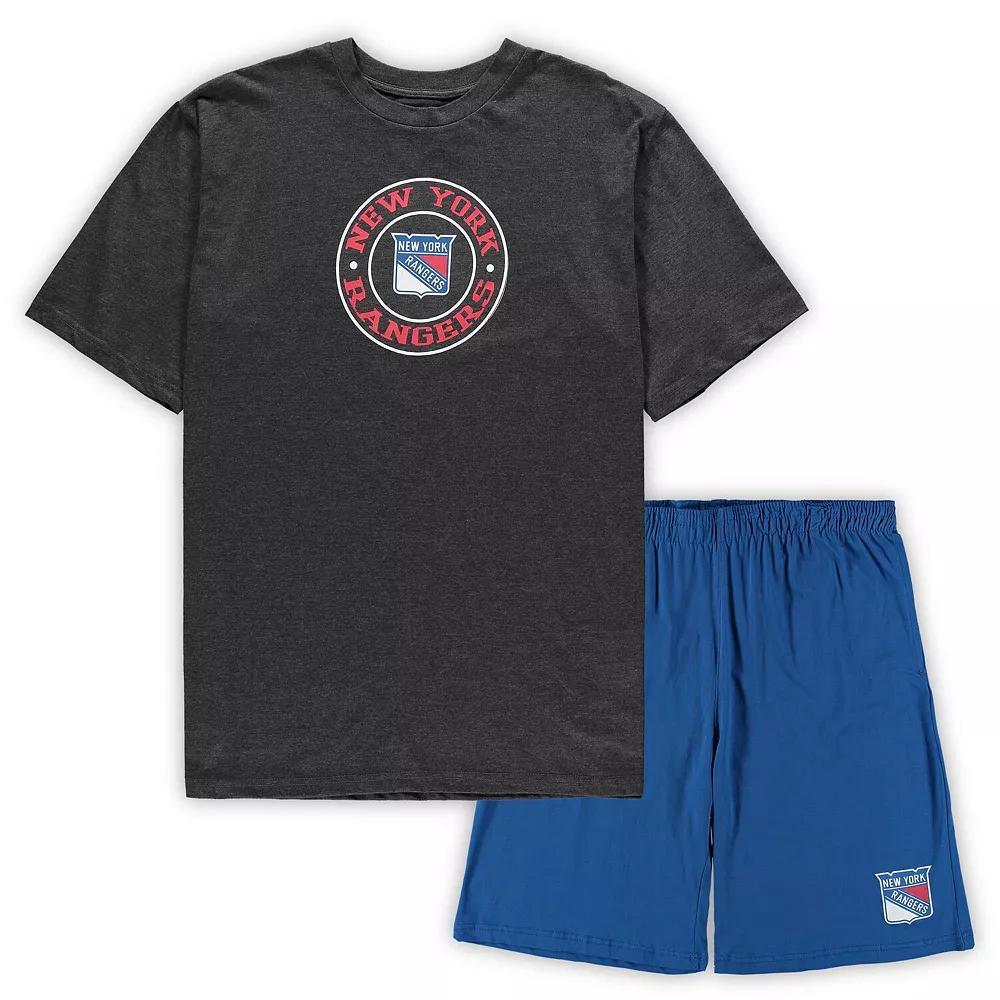 Men's Concepts Sport Blue/Heathered Charcoal New York Rangers Big & Tall T-Shirt & Shorts Sleep Set, Size: 3XLT, Ran Blue Product Image