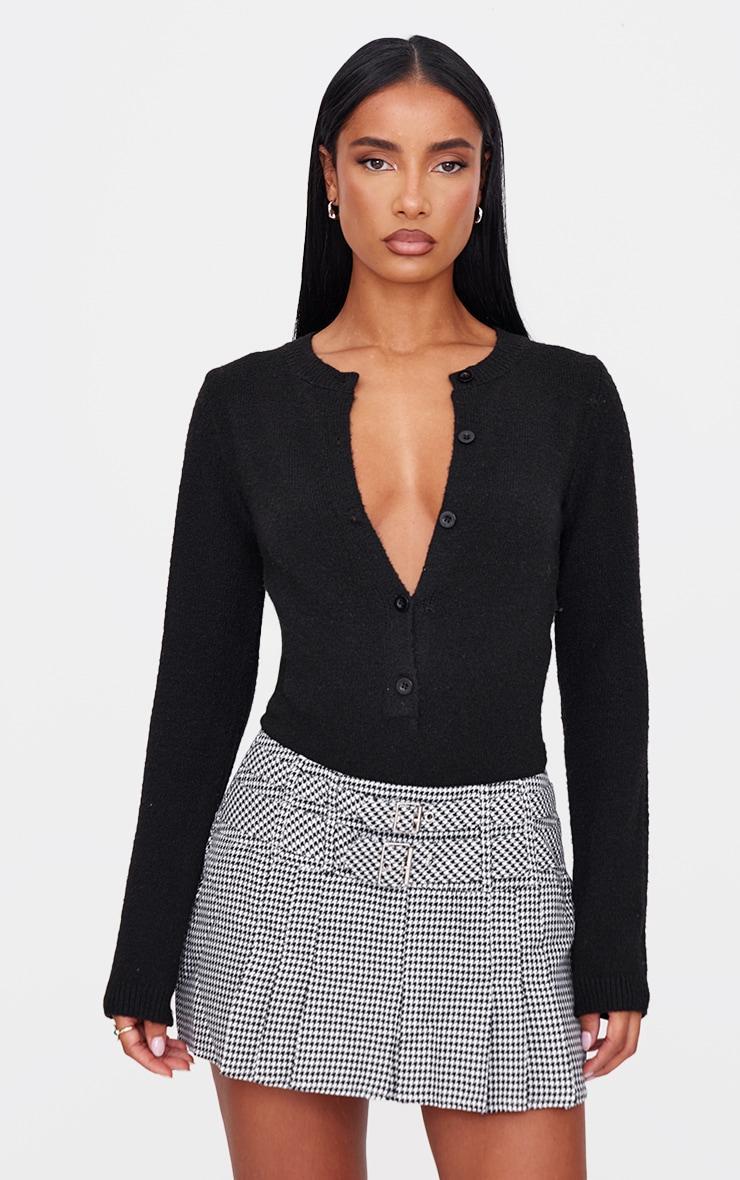 Black Gingham Double Buckle Pleated Mini Skirt Product Image