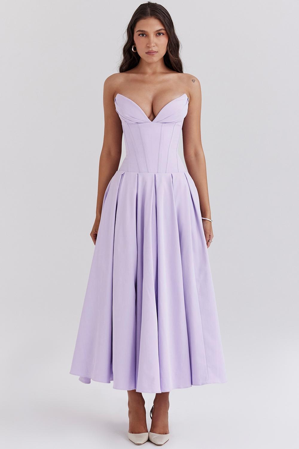 Lady Orchid Twill Strapless Tulle Midi Dress Product Image