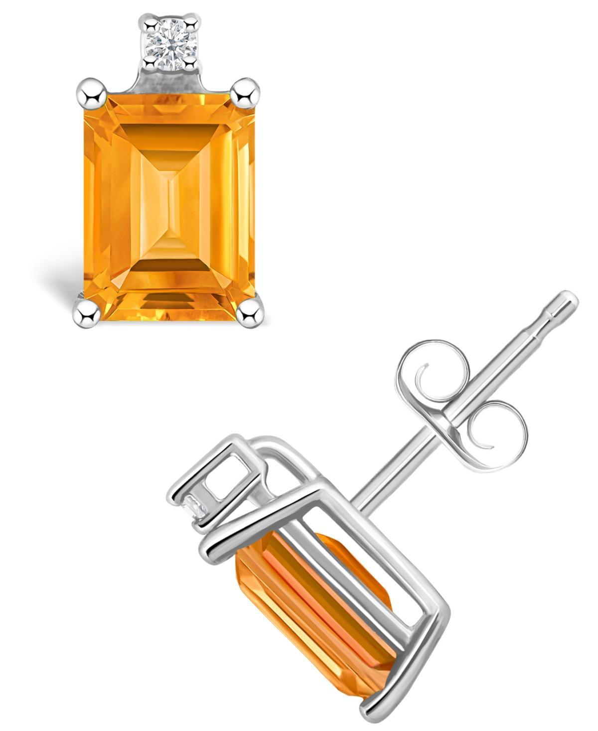 Celebration Gems 14k Gold Emerald Cut Citrine & Diamond Accent Stud Earrings, Women's, 14k Whgold Product Image