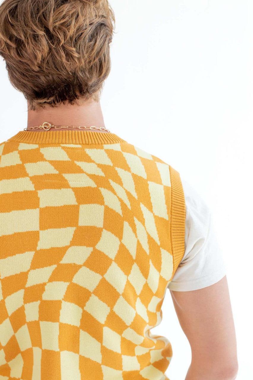 Orange Checkered Sweater Vest Product Image