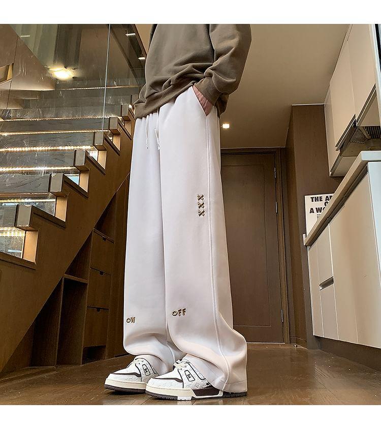 High Waist Lettering Wide Leg Pants Product Image
