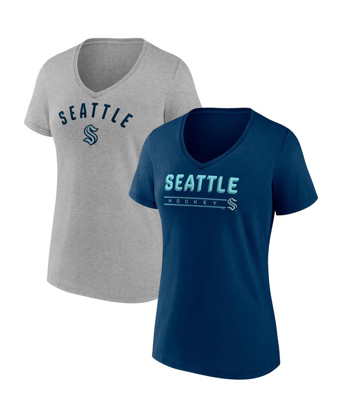 Women's Fanatics Branded Deep Sea Blue/Gray Seattle Kraken Parent 2-Pack V-Neck T-Shirt Set, Size: Small, Krk Blue Product Image