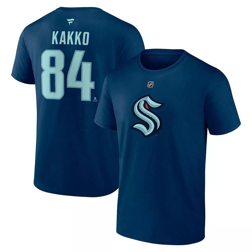 Men's Fanatics Kaapo Kakko Deep Sea Blue Seattle Kraken Authentic Stack Name & Number T-Shirt, Size: 3XL, Krk Blue Product Image