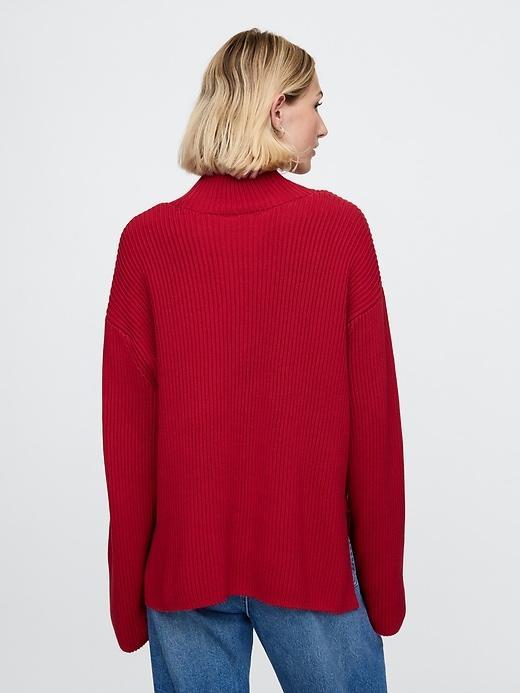 100% Cotton Oversized Split-Hem Mockneck Sweater Product Image