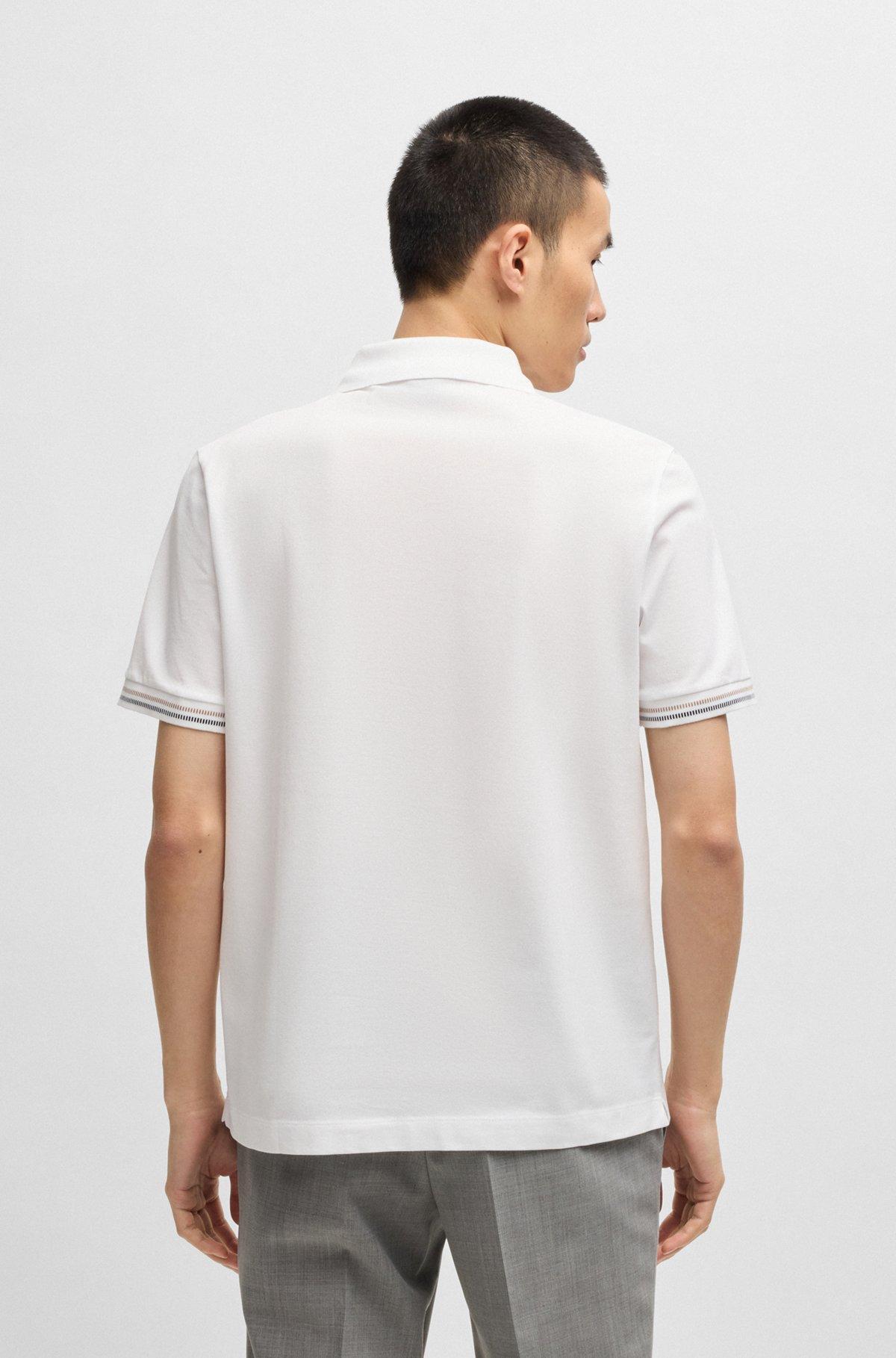 Mercerized-cotton regular-fit polo shirt with stripe trims Product Image