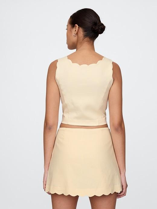 Linen-Blend Scalloped Cropped Top Product Image