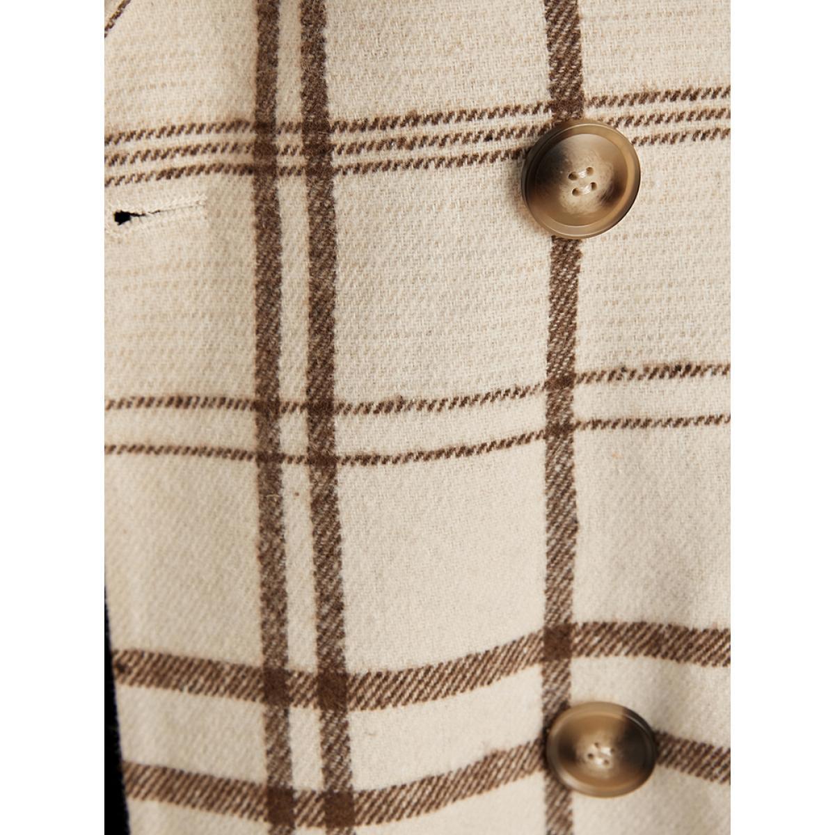 Plus Size Plaid Suit Collar Button Down Pocket Blazer Champagne Women Dailywear Plaid Button Sleeve Long Sleeve Lapel Collar 18-20/2X Pocket Casual Blazers BloomChic Product Image