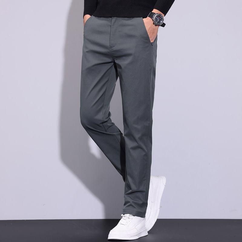 Mid Rise Plain Straight Leg Pants Product Image