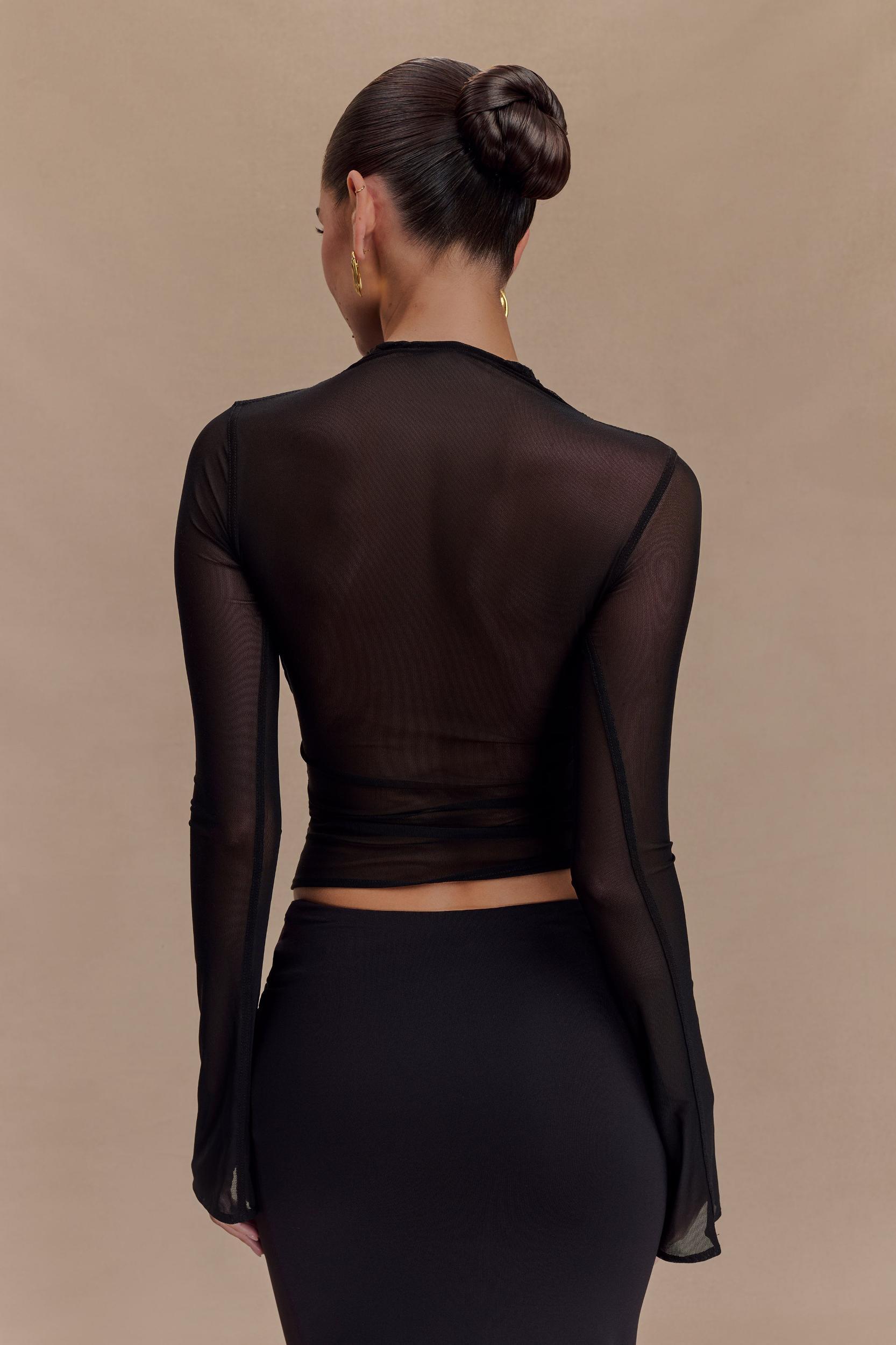 Tania Slinky And Mesh Long Sleeve Top - Black Product Image