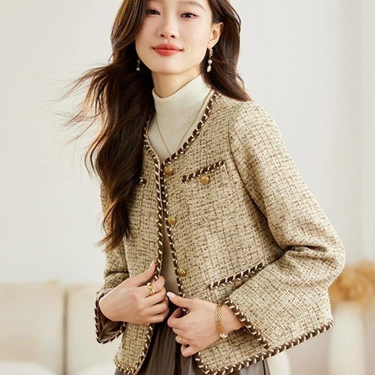 Round Neck Tweed Button Jacket Product Image