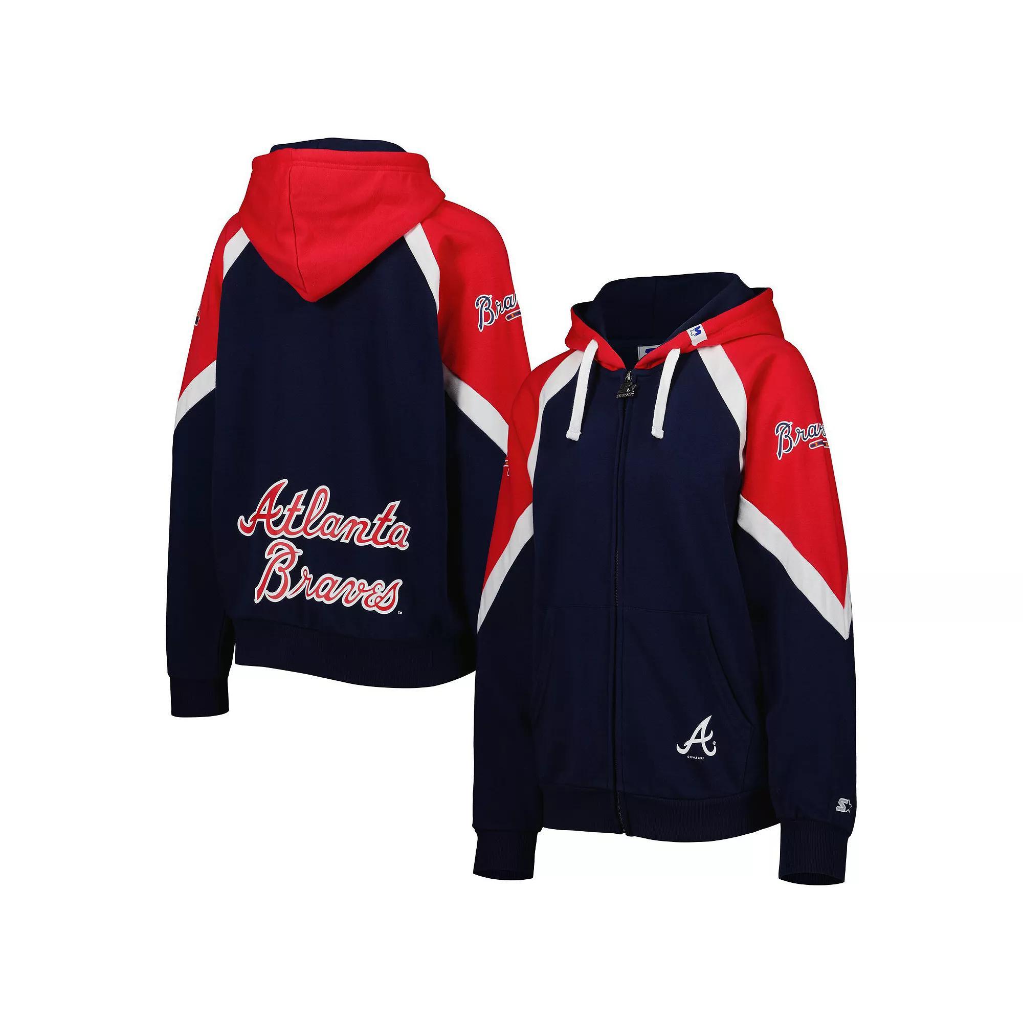 Women's Starter Navy/Red Atlanta Braves Hail Mary Full-Zip Hoodie, Size: Small, Blue Product Image