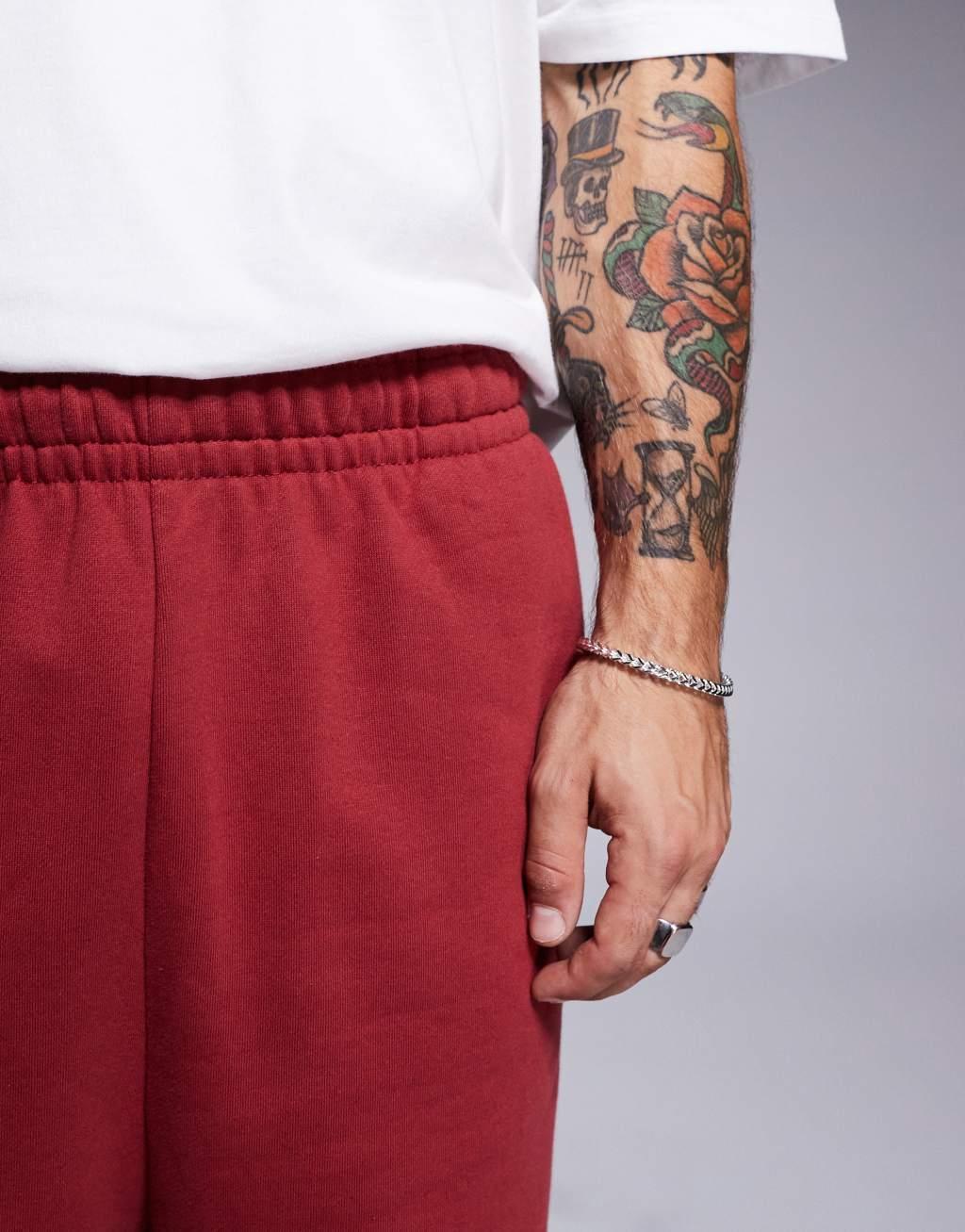 ASOS DESIGN premium heavyweight wide leg sweatpants in red Product Image