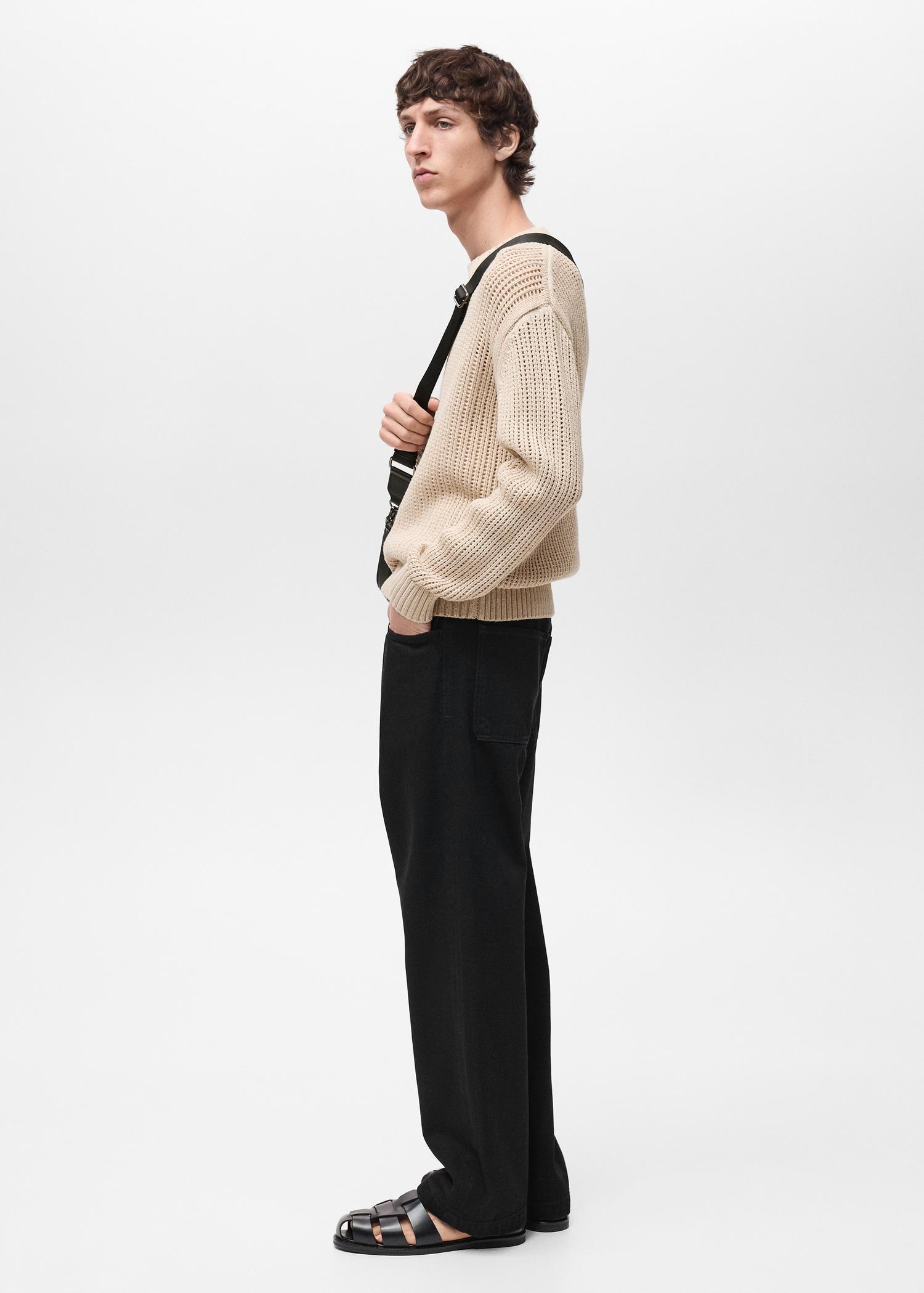 100% cotton openwork knitted sweater - Men | MANGO USA Product Image