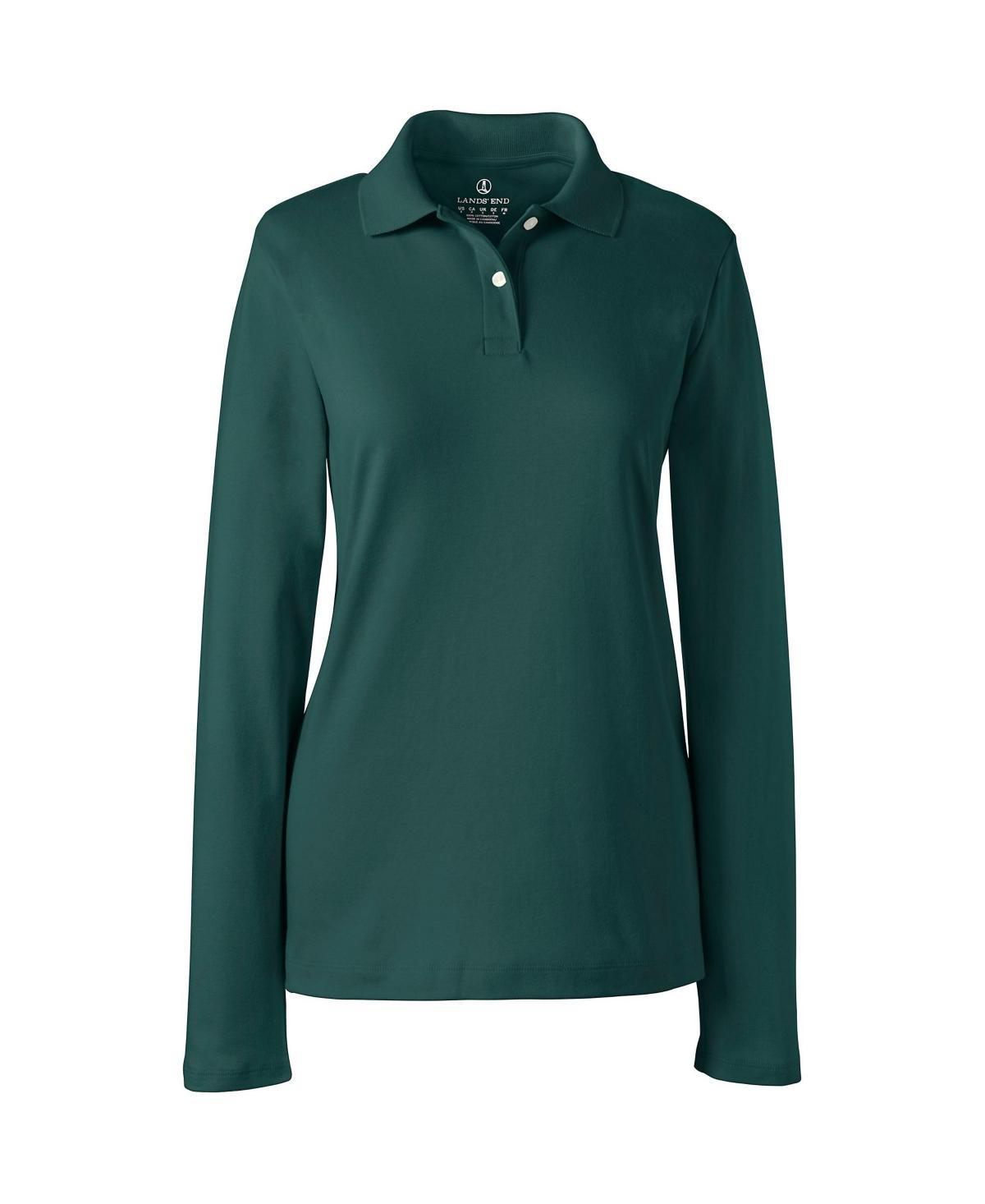 Women's Lands' End School Uniform Long Sleeve 2-Button Interlock Polo Shirt, Size: XS, White Product Image