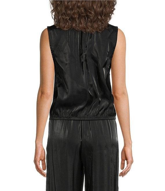 Cloth & Stone Woven Plaid Print Shirred Cowl Neck Sleeveless Spaghetti Strap Tank Top Product Image