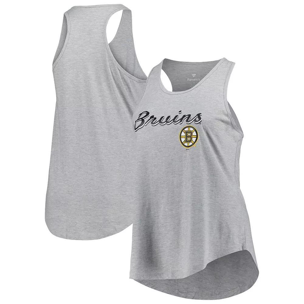 Women's Fanatics Branded Heather Gray Boston Bruins Plus Size Racerback Tank Top, Size: 4XL, Grey Product Image