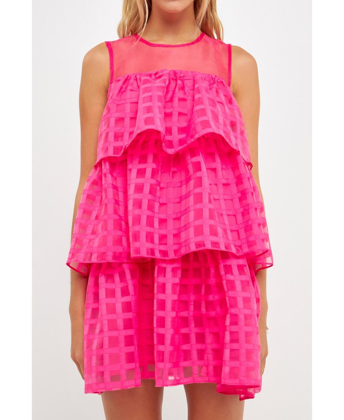 English Factory Womens Organza Gridded Tiered Sleeveless Mini Dress Product Image