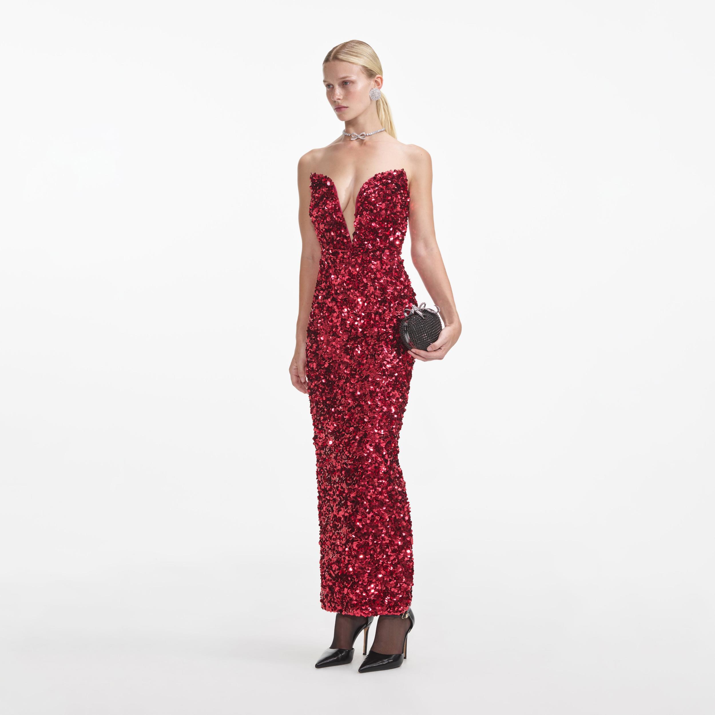 Red 3D Sequin Midi Dress Product Image