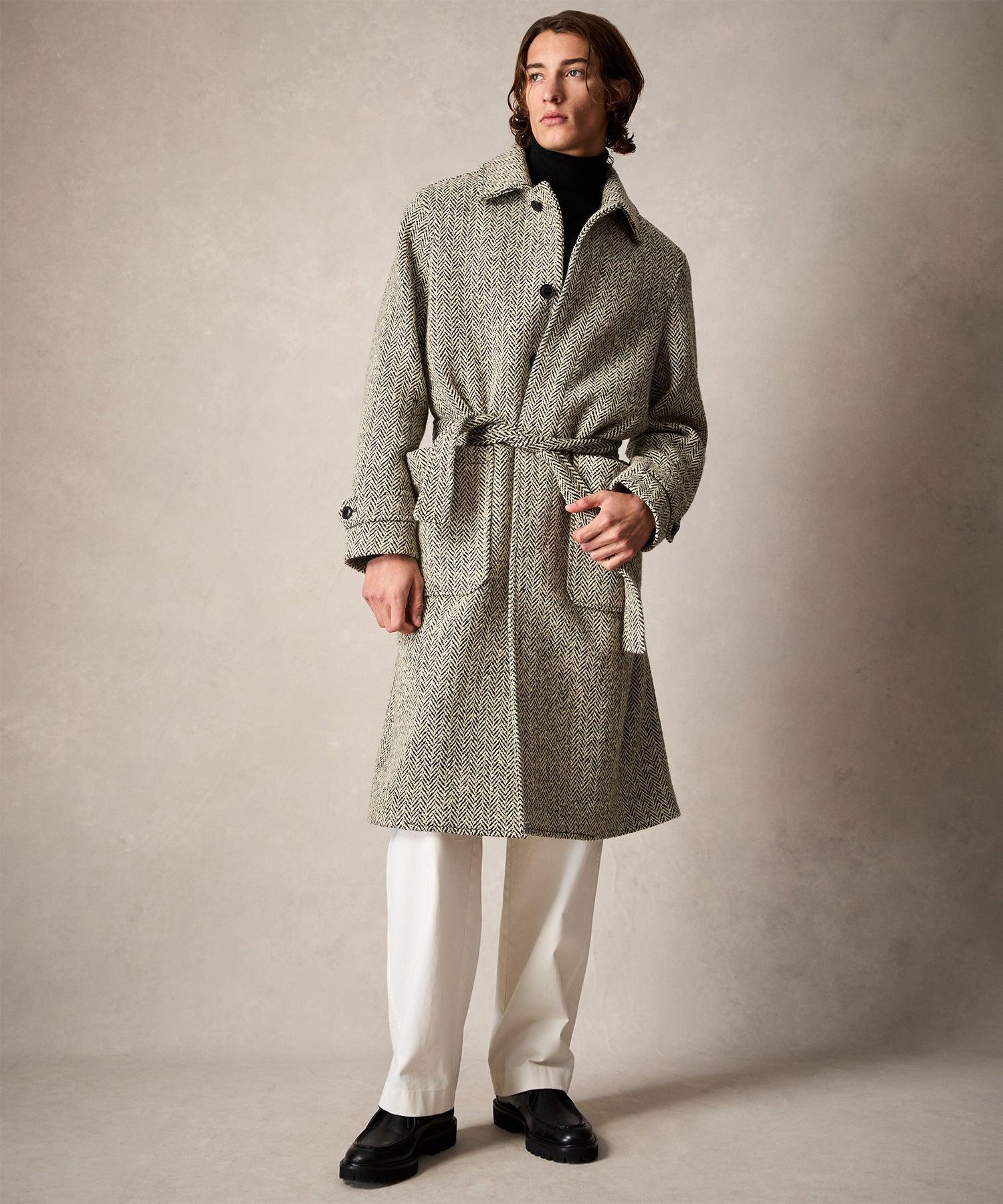 Oversized Herringbone Balmacaan in Cream Product Image