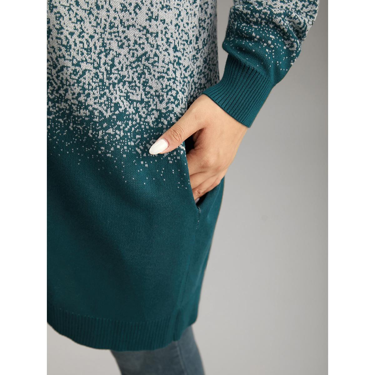 Plus Size Ombre Heather Contrast Open Front Cardigan Cyan Women Casual Loose Long Sleeve Dailywear Cardigans BloomChic 30/6X Product Image