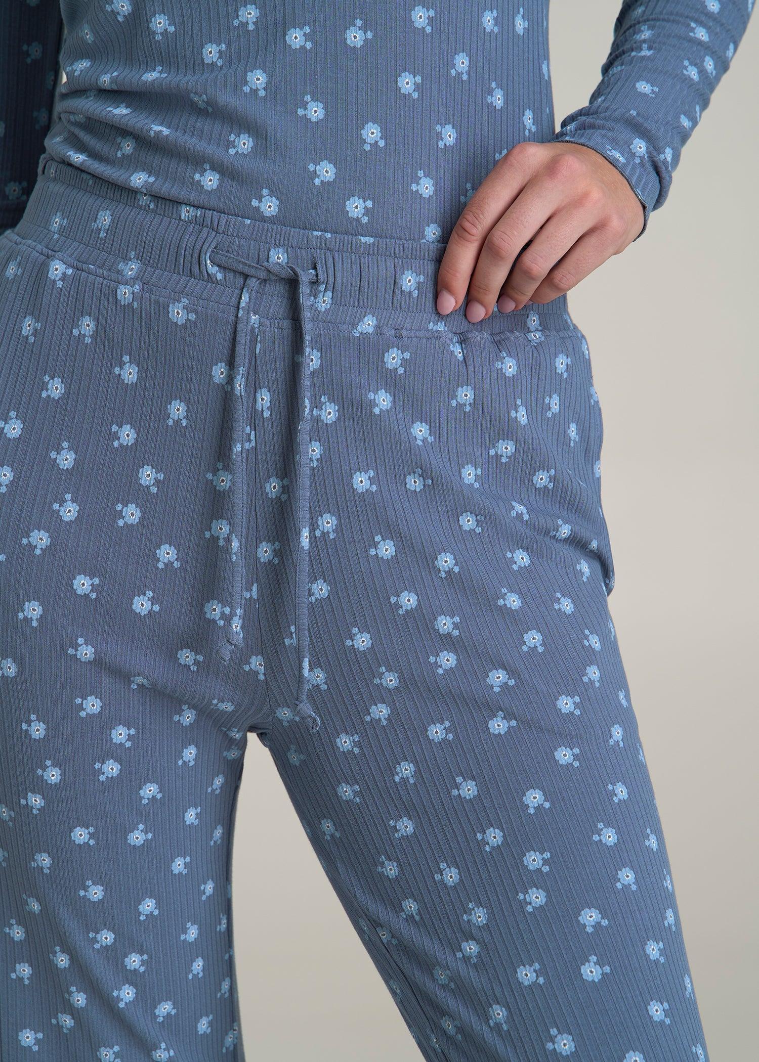 Ribbed Flare Pants for Tall Women in Vintage Indigo Floral Product Image