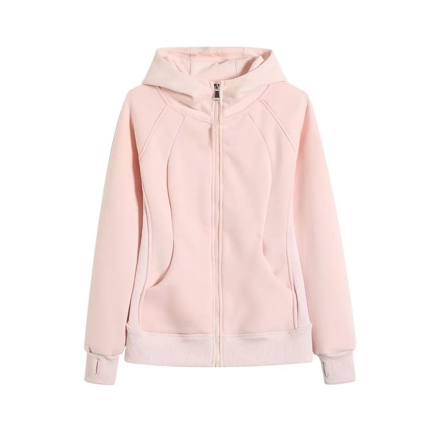 Hooded Plain Zip-Up Jacket Product Image