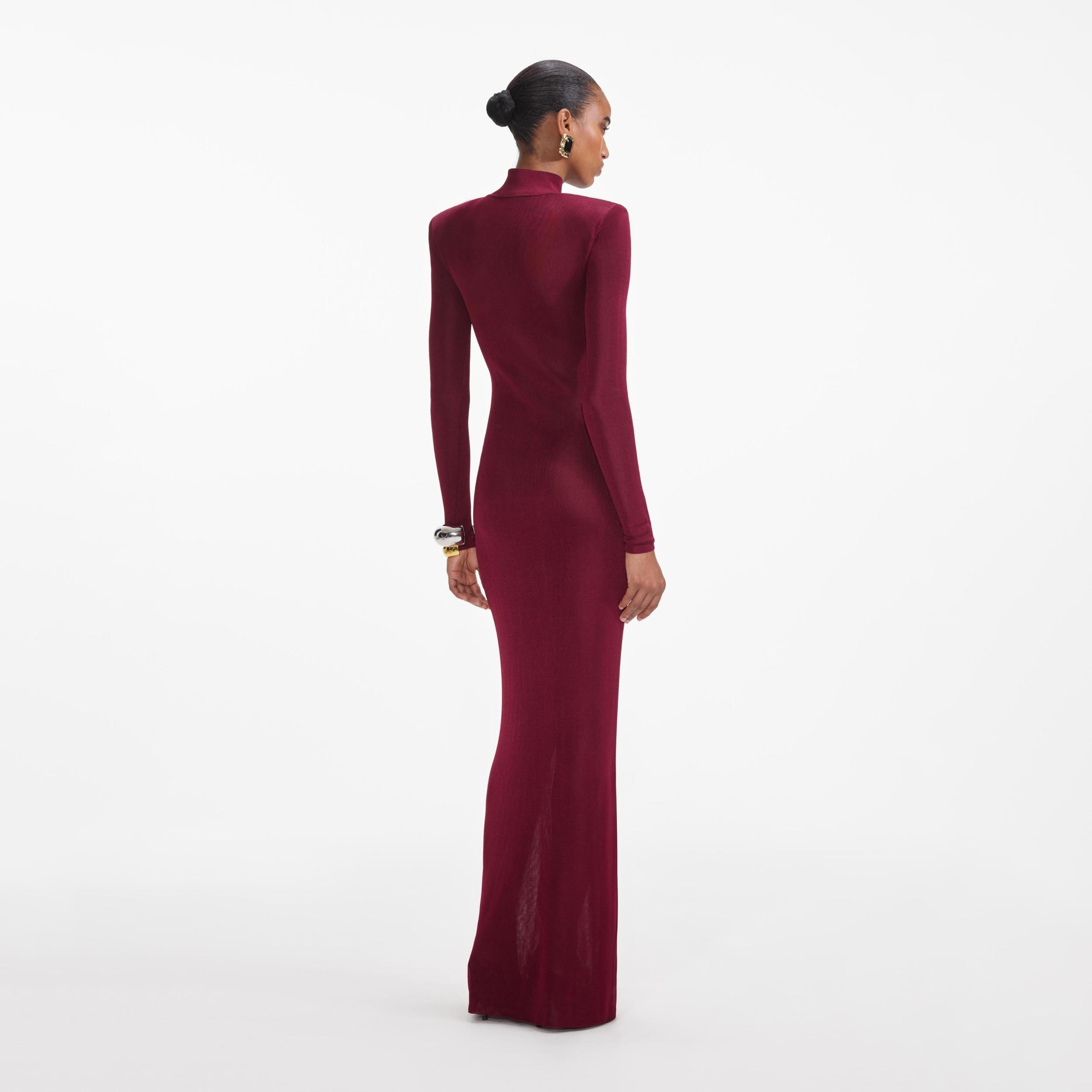 Burgundy Viscose Knit Maxi Dress Product Image