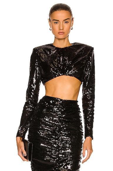 Daniele Carlotta Sequin Crop Top Metallic Silver. (also in ). Product Image