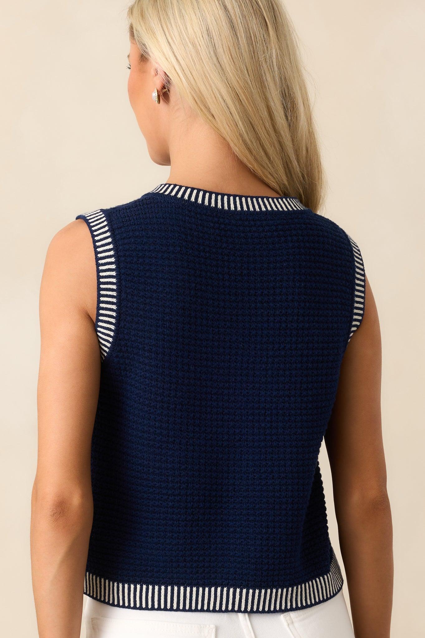 Lesson Learned Navy Cotton Button Front Sweater Vest Product Image