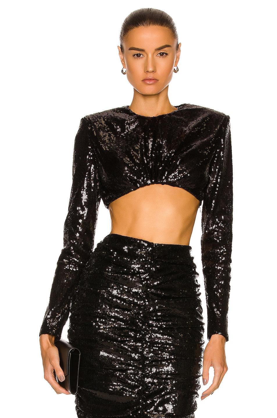 Daniele Carlotta Sequin Crop Top Metallic Silver. (also in ). Product Image